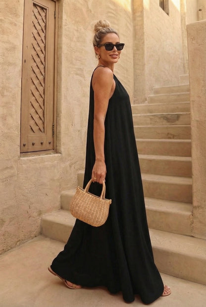 Robe Longue Halter Noire — Santorini