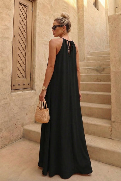 Robe Longue Halter Noire — Santorini